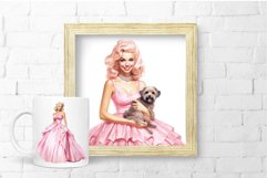 Pink Princess Doll Clipart Bundle Watercolor Blonde Girl