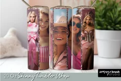 Pink Princess Skinny Tumbler Wrap Sublimation Fashion Doll