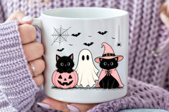 Pink Pumpkin Cat PNG, Halloween Ghost Sublimation Product Image 4