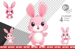 Pink Rabbit Valentine Clipart Product Image 1