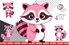 Pink Raccoon Valentine Clipart Product Image 1