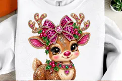Pink Rhinestone Christmas Reindeer PNG | Leopard Bow Glam Su Product Image 2