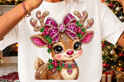 Pink Rhinestone Christmas Reindeer PNG | Leopard Bow Glam Su Product Image 3