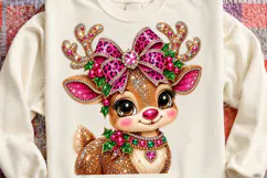 Pink Rhinestone Christmas Reindeer PNG | Leopard Bow Glam Su Product Image 4