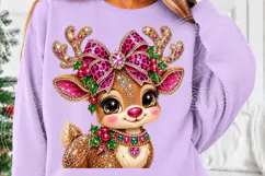 Pink Rhinestone Christmas Reindeer PNG | Leopard Bow Glam Su Product Image 5