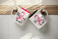 Pink ribbon breast cancer awareness Stay Strong Stay Beautiful quote print 20 oz tumbler skinny mug wrap clipart t-shirt sublimation printable design