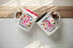 pink ribbon breast cancer awareness Together We Can Beat It quote print 20 oz tumbler skinny mug wrap clipart t-shirt sublimation printable design