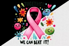 pink ribbon breast cancer awareness Together We Can Beat It quote print 20 oz tumbler skinny mug wrap clipart t-shirt sublimation printable design