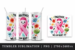pink ribbon breast cancer awareness Together We Can Beat It quote print 20 oz tumbler skinny mug wrap clipart t-shirt sublimation printable design