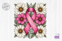 Pink Ribbon Floral Bouquet Clipart PNG Product Image 1