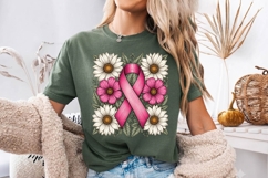 Pink Ribbon Floral Bouquet Clipart PNG Product Image 2
