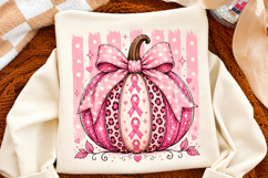 Pink Ribbon Pumpkin PNG,Breast Cancer Awareness Bow Design Product Image 2