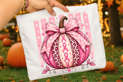 Pink Ribbon Pumpkin PNG,Breast Cancer Awareness Bow Design Product Image 3