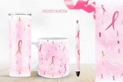 pink ribbon sublimation design for tumbler and mug