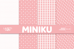 Romantic pink 12x12 digital paper with hearts gingham dots and triangles