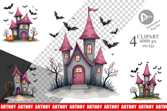 Pink Haunted House Clipart Product Image 1
