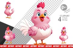Pink Rooster Valentine Clipart Product Image 1