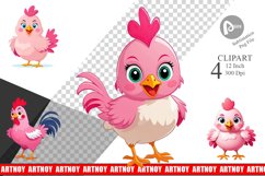 Pink Rooster Valentine Clipart Product Image 1