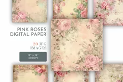 Pink Roses Watercolour | Digital Paper JPG 12"x12" Product Image 1