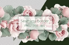 Pink roses garland clipart | Seamless floral border PNG Product Image 2
