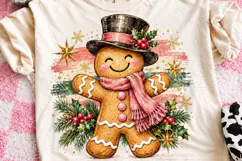 Pink Scarf Gingerbread Man Vintage Christmas Cookie PNG Product Image 1
