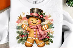 Pink Scarf Gingerbread Man Vintage Christmas Cookie PNG Product Image 2
