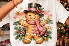 Pink Scarf Gingerbread Man Vintage Christmas Cookie PNG Product Image 3