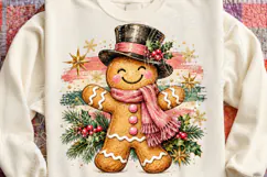 Pink Scarf Gingerbread Man Vintage Christmas Cookie PNG Product Image 4