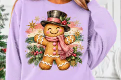 Pink Scarf Gingerbread Man Vintage Christmas Cookie PNG Product Image 5
