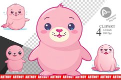 Pink Seal Valentine Clipart Product Image 1