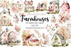 Pink shabby chic watercolor farmhouse clipart