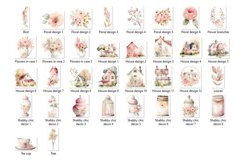 Pink shabby chic watercolor farmhouse clipart