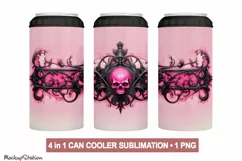 4 in 1 Can Cooler Halloween Wrap PNG | Pink Gothic Skull Product Image 1