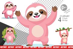 Pink Sloth Valentine Clipart Product Image 1