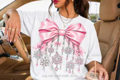 Pink Snowflake Bow PNG with Silver Winter Charms Product Image 1