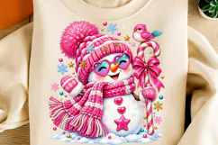 Pink Coquette Christmas Snowman PNG | Cute Knitted Winter Product Image 1