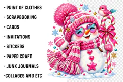 Pink Coquette Christmas Snowman PNG | Cute Knitted Winter Product Image 2