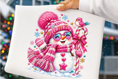 Pink Coquette Christmas Snowman PNG | Cute Knitted Winter Product Image 3