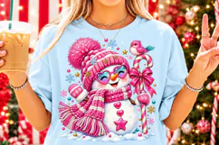 Pink Coquette Christmas Snowman PNG | Cute Knitted Winter Product Image 4