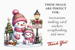 Pink Snowman Clipart, Pink snowman sublimation bundle Product Image 2