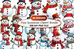 Pink Christmas,Christmas Clipart,Watercolor Christmas,Winter Clipart,Holiday Clipart,Pink Holiday Clipart,Pink Winter Clipart,Pink Snowman,Snowman Clipart,Christmas Snowman,Winter Wonderland,Snow Man Clipart,