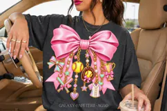 Pink Softball Bow PNG with Sports Charms Product Image 1