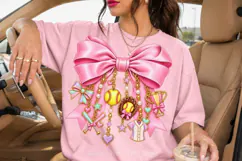 Pink Softball Bow PNG with Sports Charms Product Image 2