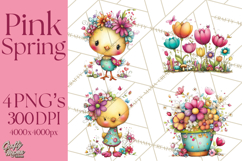 Pink Purple Spring Clipart, Floral Cottage, Butterflies PNG Product Image 1