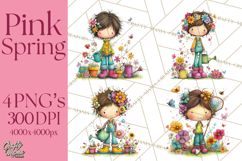 Pink Purple Spring Clipart, Floral Cottage, Butterflies PNG Product Image 1