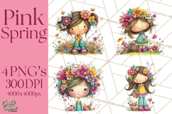 Pink Purple Spring Clipart, Floral Cottage, Butterflies PNG Product Image 1