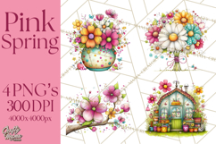 Pink Purple Spring Clipart, Floral Cottage, Butterflies PNG Product Image 1