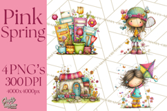 Pink Purple Spring Clipart, Floral Cottage, Butterflies PNG Product Image 1