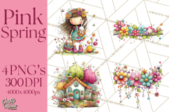 Pink Purple Spring Clipart, Floral Cottage, Butterflies PNG Product Image 1