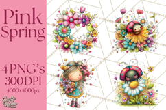 Pink Purple Spring Clipart, Floral Cottage, Butterflies PNG Product Image 1